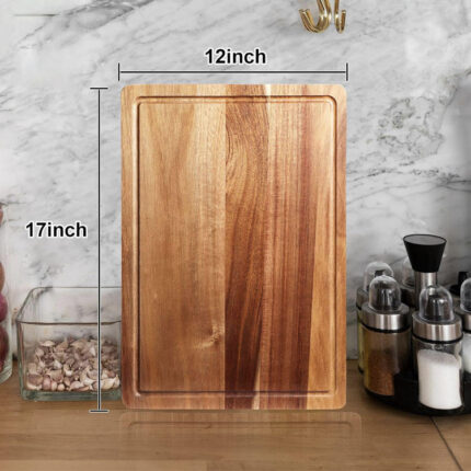 17 x 12 inch acacia wood cutting board with juice groove