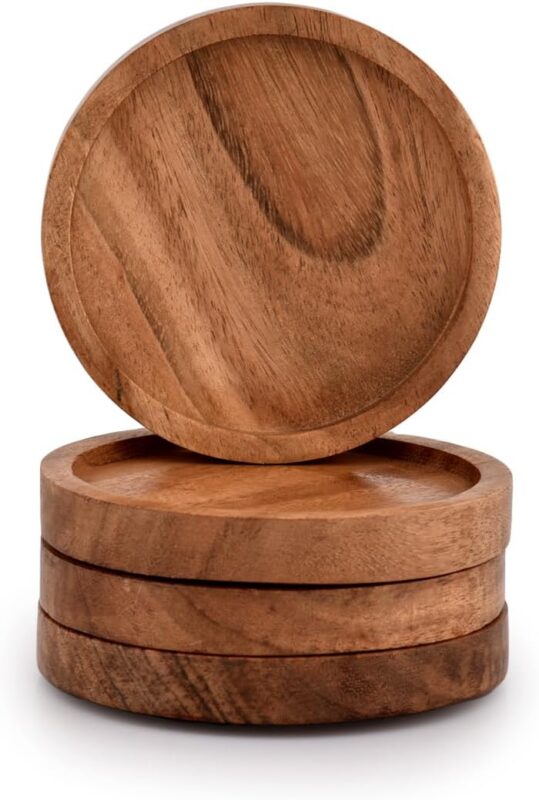 Round Acacia Wood Coasters with Lip Wholesale