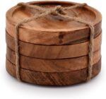 Round Solid Acacia Wood Coasters with Raised Edge - Farmhouse Drink Mats Wholesale - Image 4