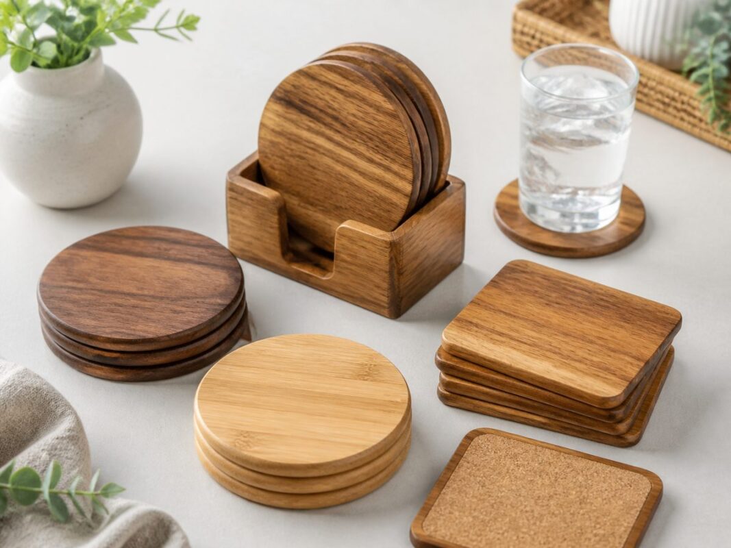 custom wooden coasters private label OEM wholesale set