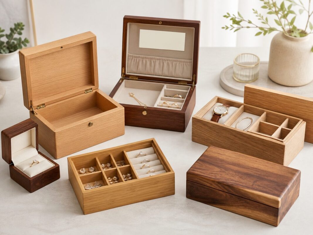 Custom wooden jewelry boxes and keepsake boxes for private label OEM wholesale sourcing
